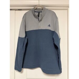 Adidas, Men's  1/4 Zip Fleece Pullover Sweater, Blue & Gray, Size 2XL